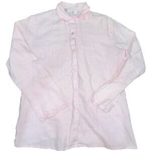 Ishyu Top Blouse Women Size L Pink 100% Linen Button Up Lagenlook Minimalist